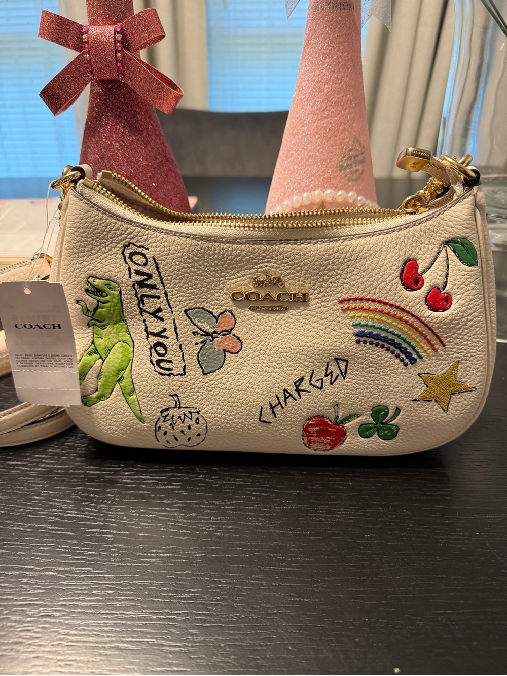 Coach Cream Pebbled Leather with Embroidered Logo and Butterfly - Picture 1 of 1